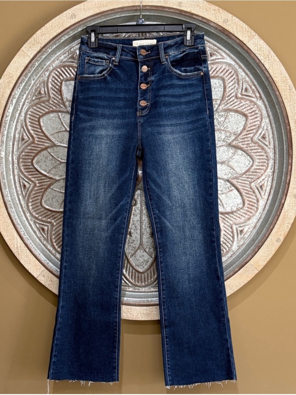 NEW- Risen Button-Fly High-Rise Straight-Leg Jeans in Dark Blue NWOT